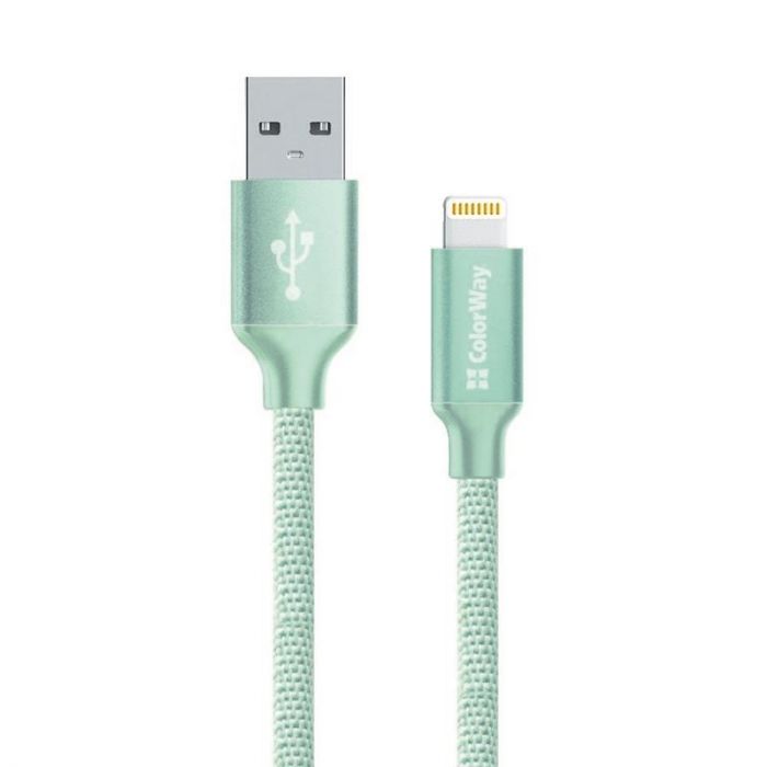 Кабель ColorWay USB-Lihgtning, 2.4А, 2м Mint (CW-CBUL007-MT)