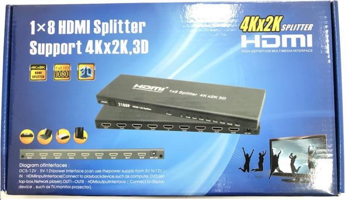 Розгалужувач (спліттер) Atcom (7688) HDMI 8 портів, підтримка UHD 4K