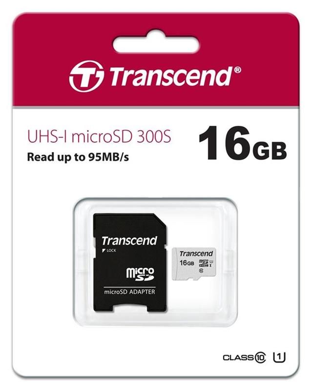Карта пам`ятi MicroSDHC 16GB UHS-I Class 10 Transcend 300S + SD-adapter (TS16GUSD300S-A)