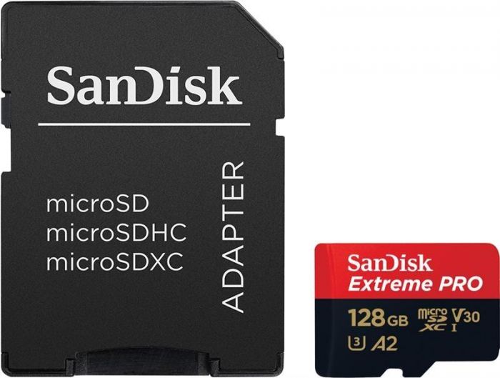 Карта пам`яті MicroSDXC 128GB UHS-I/U3 Class 10 SanDisk Extreme Pro A2 R170MB/s + SD-адаптер (SDSQXCY-128G-GN6MA)