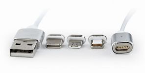 Кабель Cablexpert (CC-USB2-AMLM31-1M), USB 2.0 - Lightning/Micro/USB-C USB, 1м, сріблястий