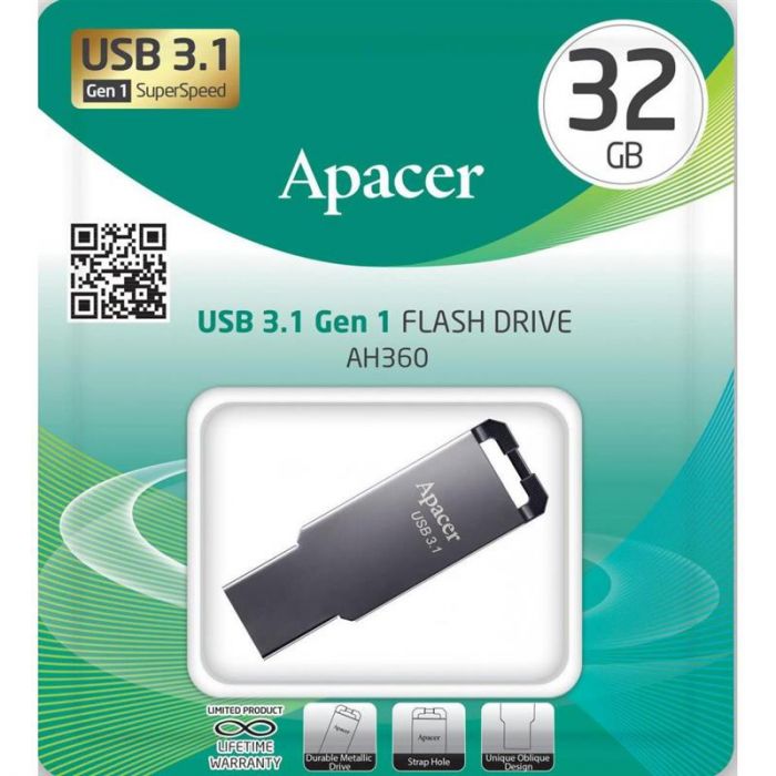 Флеш-накопичувач USB3.2 32GB Apacer AH360 Metal Black (AP32GAH360A-1)