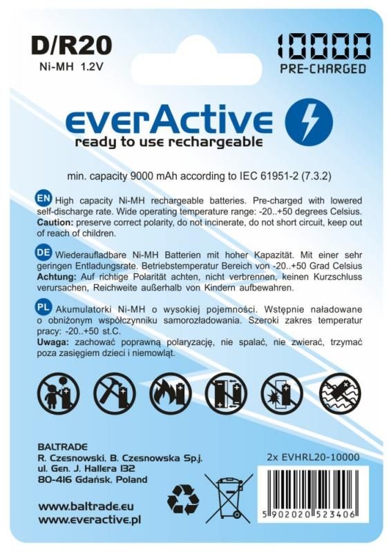 Акумулятор everActive D/HR20 10000mAh BL 2шт