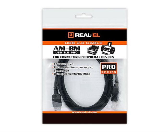 Кабель REAL-EL Pro USB2.0 AM-BM 2M чорний