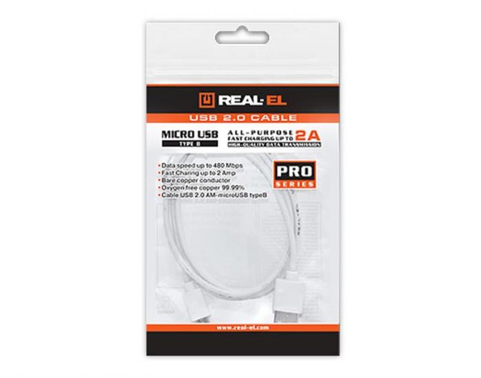 Кабель REAL-EL Pro USB2.0 AM-micro USB type B 0.6M білий