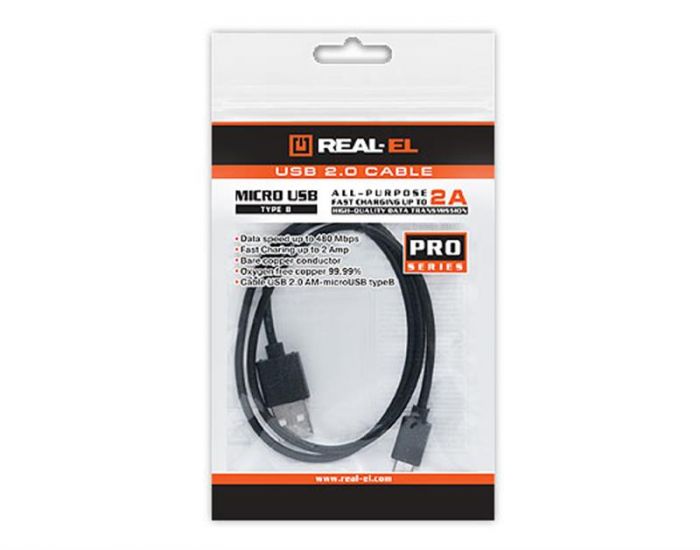 Кабель REAL-EL Pro USB2.0 AM-micro USB type B 1.0M чорний