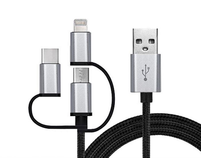Кабель REAL-EL Premium USB2.0 AM-3in1 Lightning/microUSB/USB-C 1m, чорний