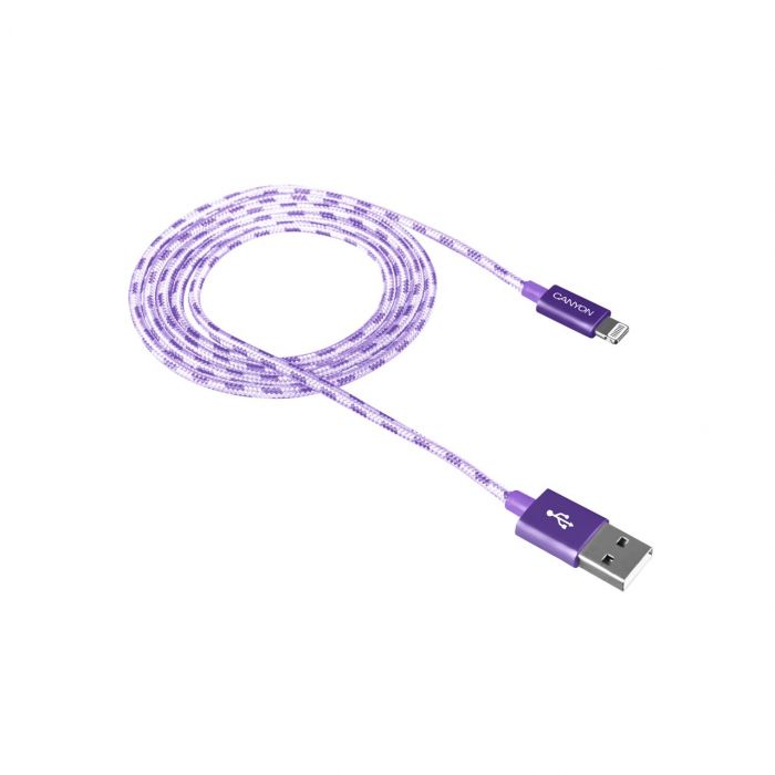 Кабель Canyon USB - Lightning 1м, Purple (CNE-CFI3P) в обплетеннi