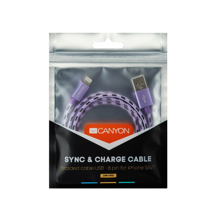 Кабель Canyon USB - Lightning 1м, Purple (CNE-CFI3P) в обплетеннi