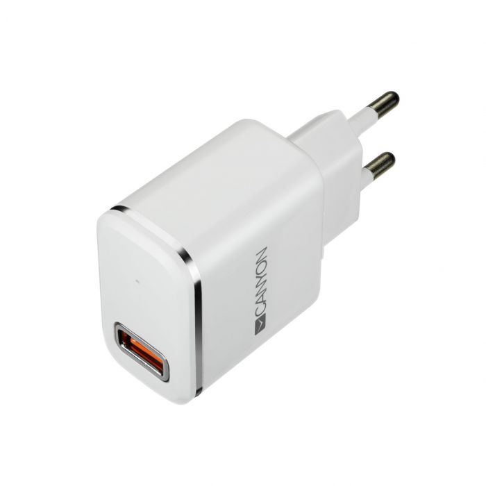 Мережевий зарядний пристрій Canyon (1USB, 2.1A) White/Silver (CNE-CHA043WS) + кабель Lightning