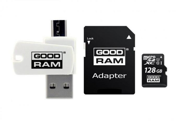 Карта пам`ятi MicroSDXC 128GB UHS-I Class 10 Goodram + SD-adapter + OTG Card reader (M1A4-1280R12)