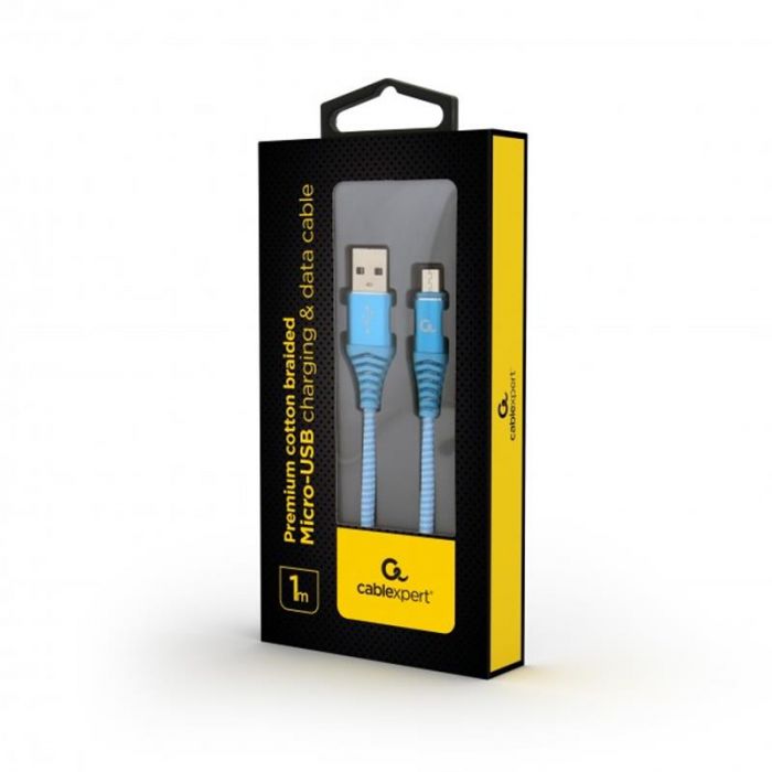 Кабель Cablexpert USB - micro USB (M/M), преміум, 1 м, блакитний (CC-USB2B-AMmBM-1M-VW)