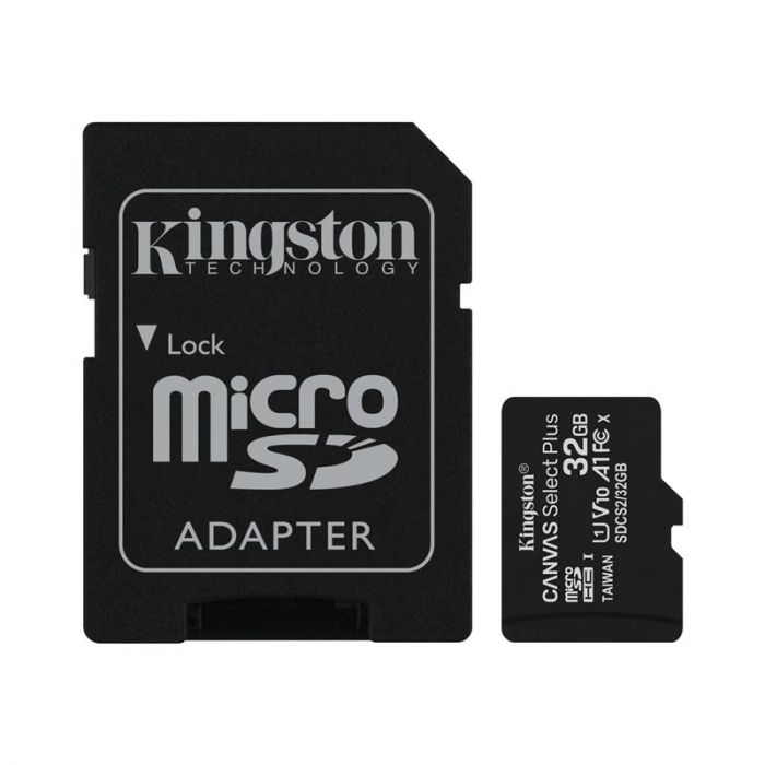 Карта пам`яті MicroSDHC 2x32GB UHS-I Class 10 Kingston Canvas Select Plus R100MB/s + SD-адаптер (SDCS2/32GB-2P1A)