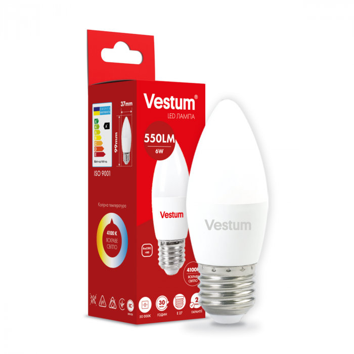 Світлодіодна лампа Vestum C37  6W 4100K 220V E27 1-VS-1301