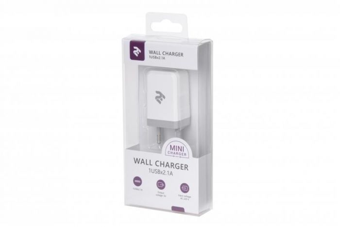 Мережевий зарядний пристрій 2E (1USB 2.1A) White (2E-WC1USB2.1A-W)