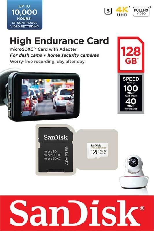 Карта пам`ятi MicroSDXC 128GB UHS-I/U3 Class 10 SanDisk High Endurance R100/W40MB/s + SD-adapter (SDSQQNR-128G-GN6IA)