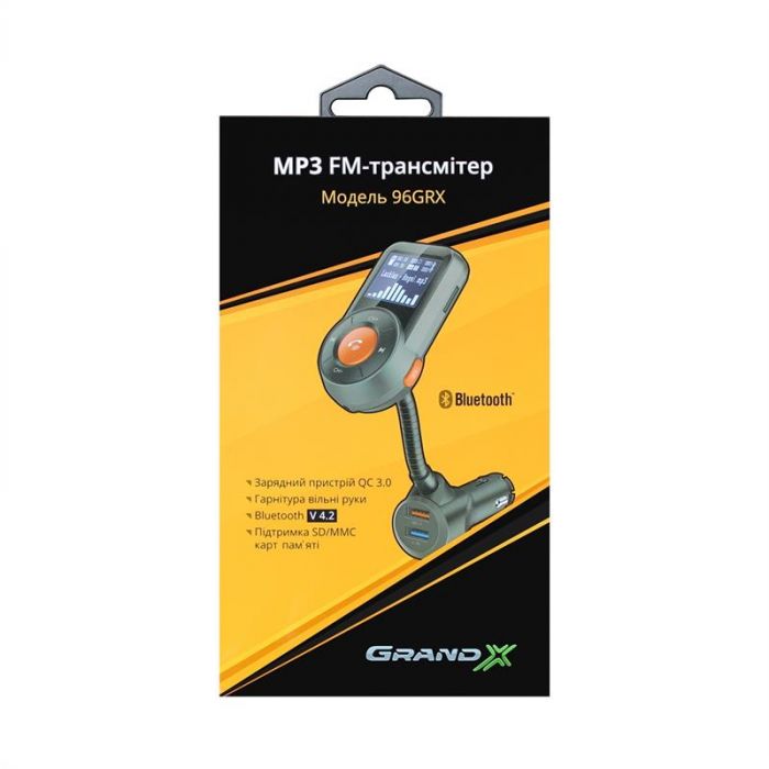 FM-трансмітер Grand-X 96GRX Hands Free Bluetooth V4.2 Quick Charge 3.0+2,4А