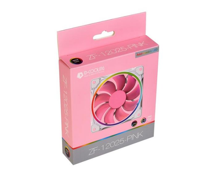 Вентилятор ID-Cooling ZF-12025-PINK ARGB (Single Pack), 120x120x25мм, 4-pin PWM, білий з рожевим