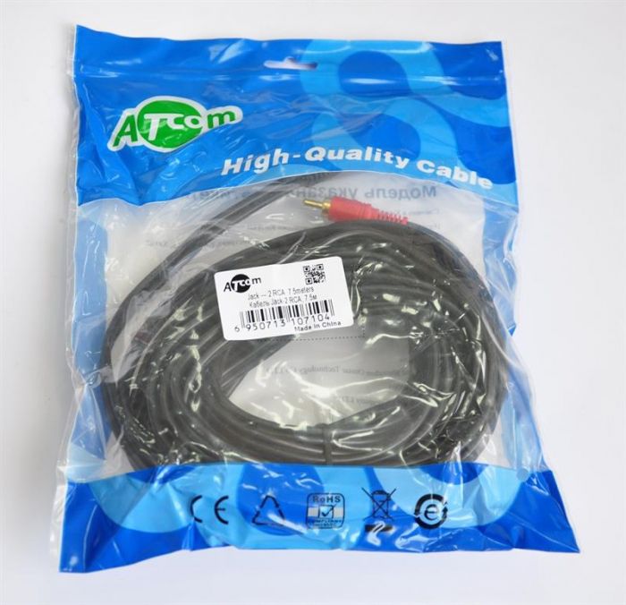 Аудіо-кабель Atcom 3.5 мм - 2xRCA (M/M), 7.5 м, чорний (10710) пакет