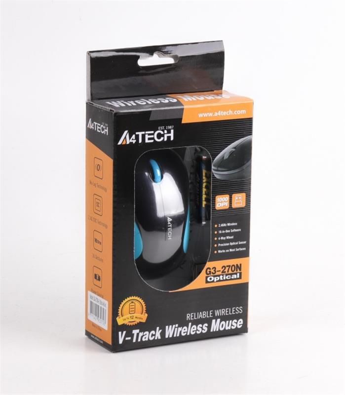 Мишка бездротова A4Tech G3-270N Black/Blue USB V-Track