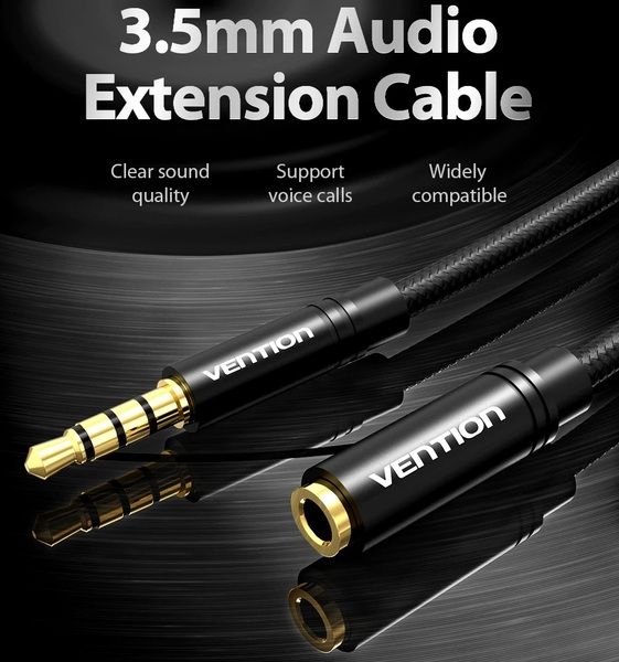 Кабель Vention Audio 3.5 mm M - 3.5 mm F, 5 m, Black (VAB-B06-B500-M)