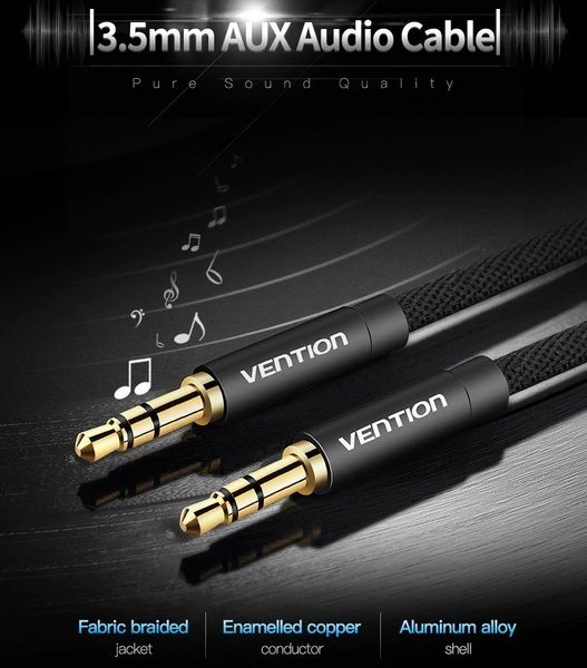 Кабель Vention Audio 3.5 mm M - 3.5 mm M, 0.5 m, Black (P350AC050-B-M)