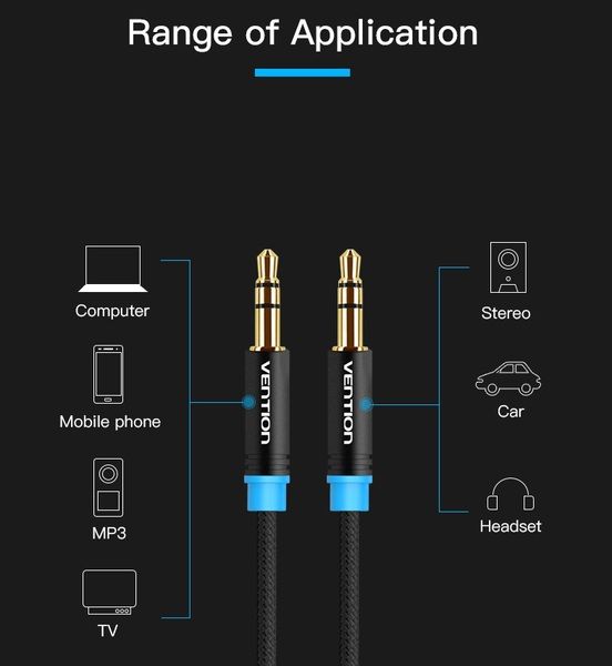 Кабель Vention Audio 3.5 mm M - 3.5 mm M, 1 m, Black (P350AC100-B-M)