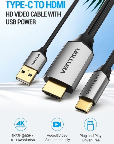 Кабель Vention Type-C - HDMI з живленням, 2 m (CGTBH)