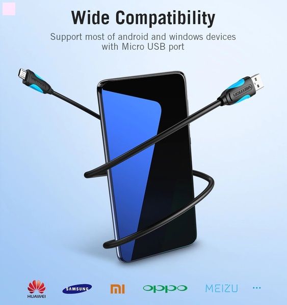 Кабель Vention USB-A 2.0 - microUSB B, 1.5 m, Black (VAS-A04-B150-N)