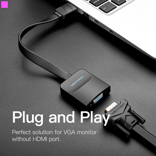 Адаптер Vention Flat HDMI-VGA, 0.2 m, зі звуком і живленням (ACKBB)