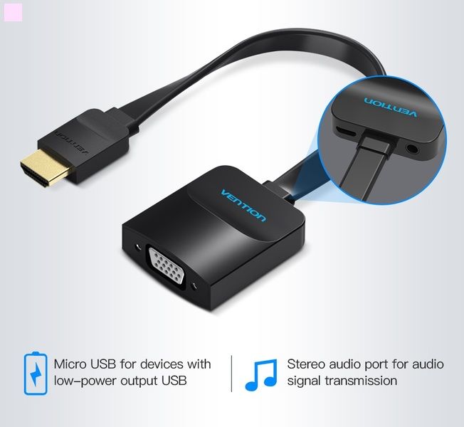 Адаптер Vention Flat HDMI-VGA, 0.2 m, зі звуком і живленням (ACKBB)