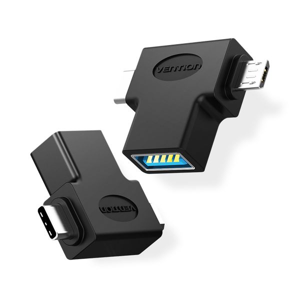 Адаптер Vention USB - USB Type-C + micro USB V 3.0 (F/M) Black (CDIB0)