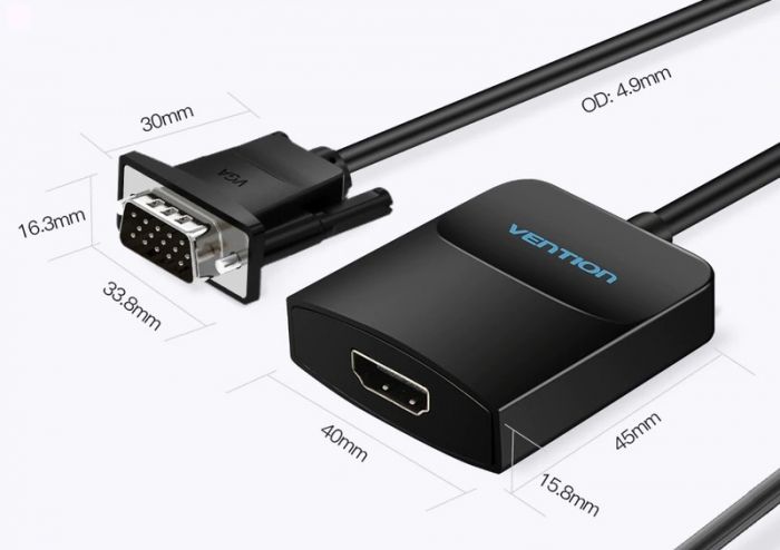 Адаптер Vention VGA-HDMI, 0.2 m, зі звуком і живленням (ACNBB)