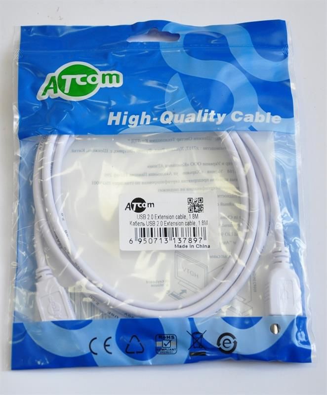 Кабель Atcom подовжувач USB2.0 AM/AF 1.8 м. Феритовий фільтр