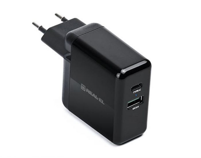 Мережевий зарядний пристрій REAL-EL CH-350 QC3.0 (2USB, 3A) Black