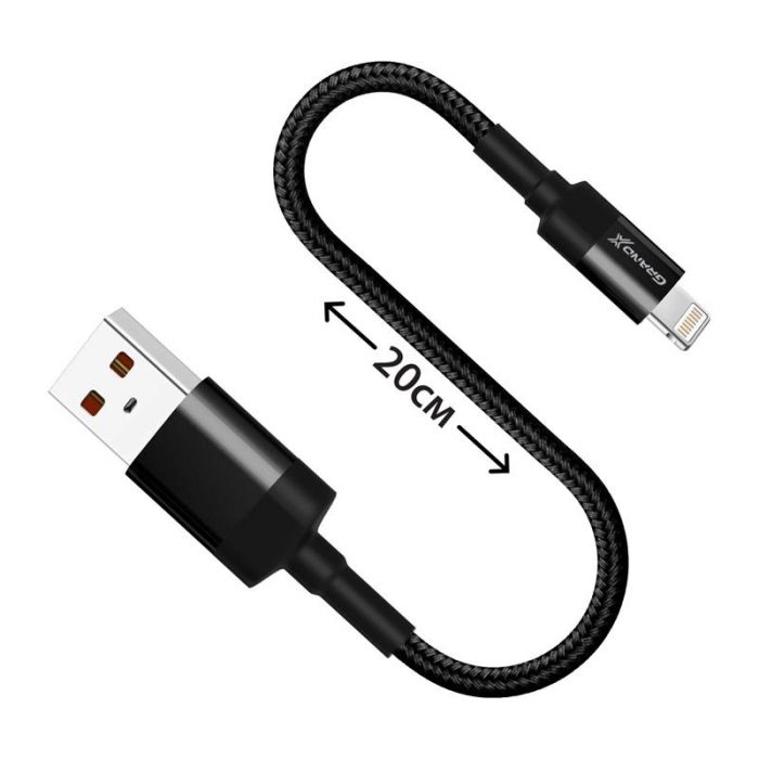 Кабель Grand-X USB-Lightning, Cu, 0.2м, Power Bank, Black (FM-20L)