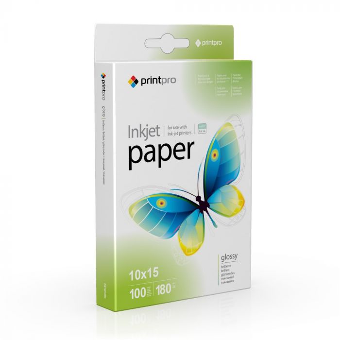 Папiр PrintPro глянcсовий 180г/м2 10x15см 100арк. (PGЕ1801004R)