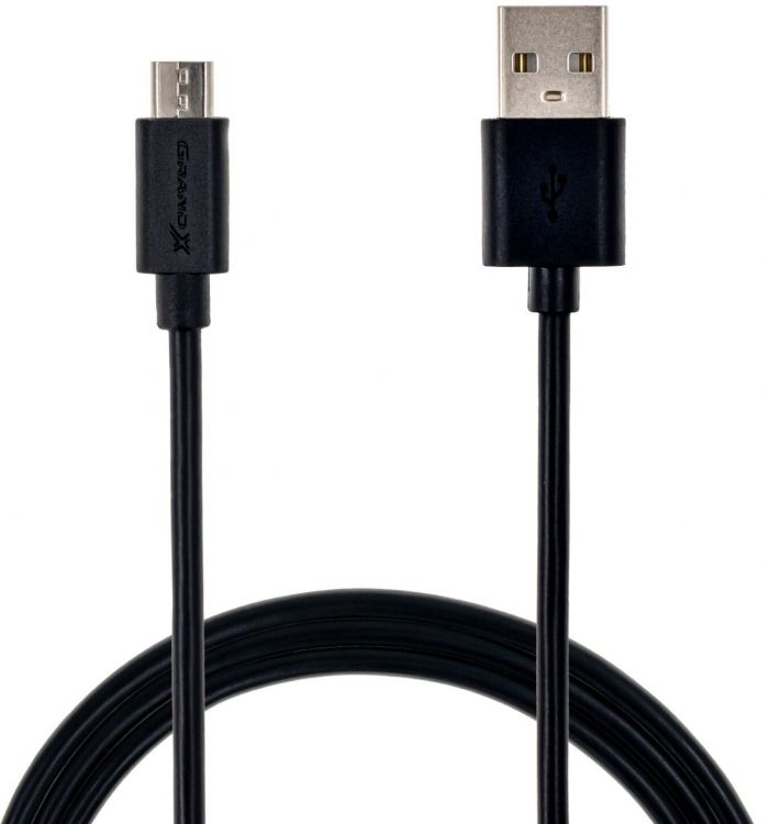 Кабель Grand-X USB-microUSB, Cu, 2,1A, Black, 1m (PM01S)