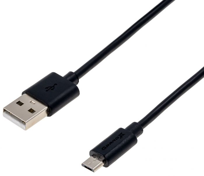 Кабель Grand-X USB-microUSB, Cu, 2,1A, Black, 1m (PM01S)