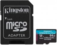 Карта пам`яти MicroSDXC 64GB UHS-I/U3 Class 10 Kingston Canvas Go! Plus R170/W70MB/s + SD-адаптер (SDCG3/64GB)