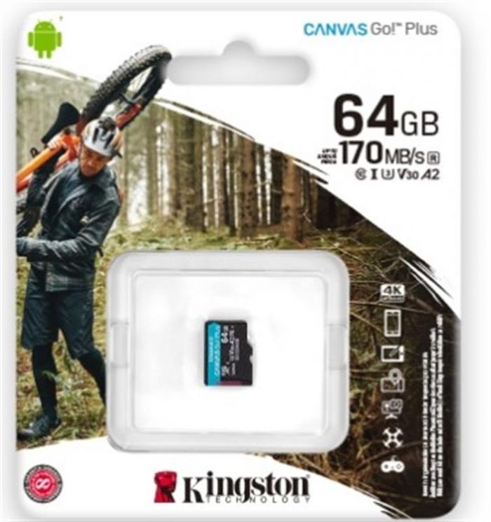 Карта пам`яті MicroSDXC 64GB UHS-I/U3 Class 10 Kingston Canvas Go! Plus R170/W70MB/s (SDCG3/64GBSP)