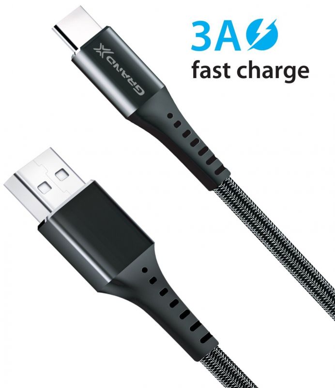 Кабель Grand-X USB-USB Type-C, 3A, 1.2м, Fast Сharge, Black (FC-12B)