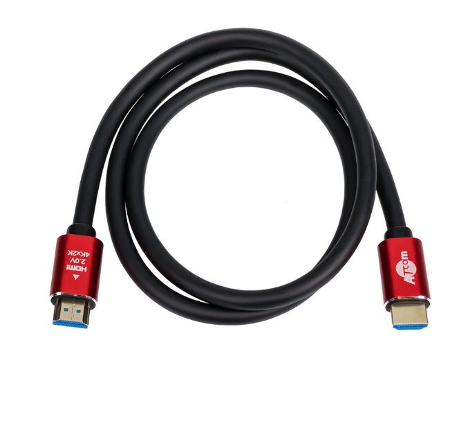 Кабель Atcom (24942) HDMI-HDMI ver 2.0, 4K, 2м Red/Gold, пакет