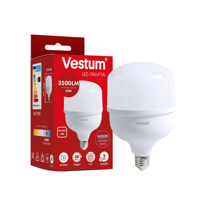 Світлодіодна високопотужна лампа Vestum T120 40W 6500K 220V E27 1-VS-1609