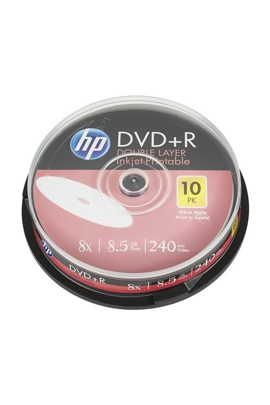 Диски DVD+R HP (69306 /DRE00060WIP-3) 8.5GB 8x DL IJ Pint, шпиндель, 10 шт