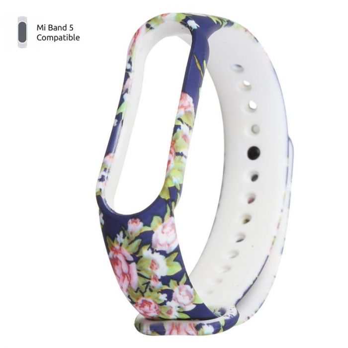 Ремінець Armorstandart для браслета Xiaomi Mi Band 5/Mi Band 6 Blue with flowers (ARM57015)