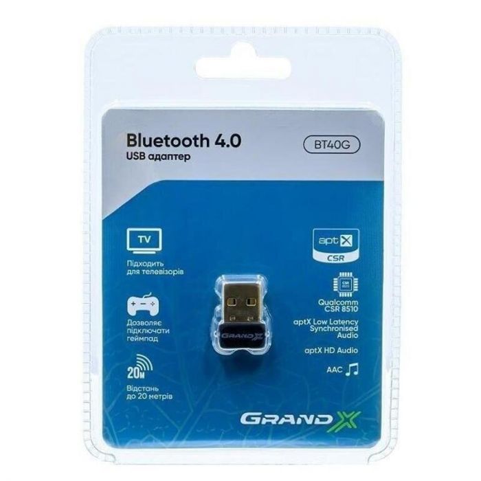 Адаптер Bluetooth Grand-X V4.0/4.1Master&Slave Low Energy LTE aptX (BT40G)