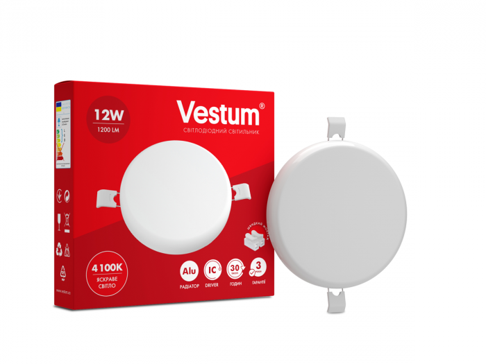 Акцiя! Круглий світлодіодний врізний світильник "без рамки" Vestum 12W 4100K 1-VS-5503