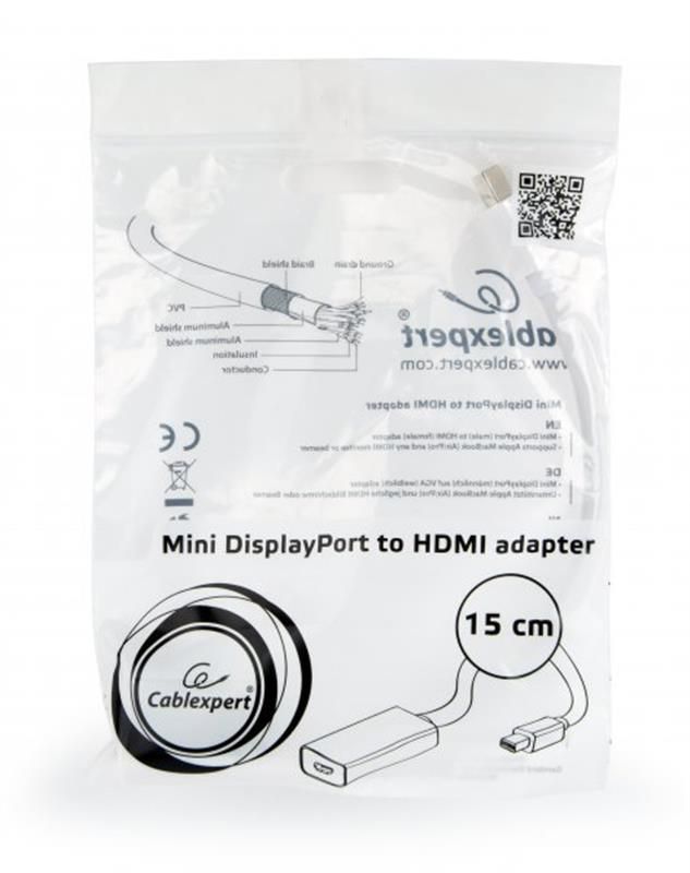 Адаптер Cablexpert (A-mDPM-HDMIF-02-W) MiniDisplayPort-HDMI, 0.15м