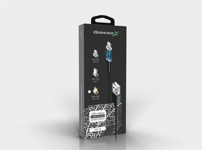 Кабель Grand-X USB - micro USB (M/M), магнитный, 1 м, Black (MG-01M)